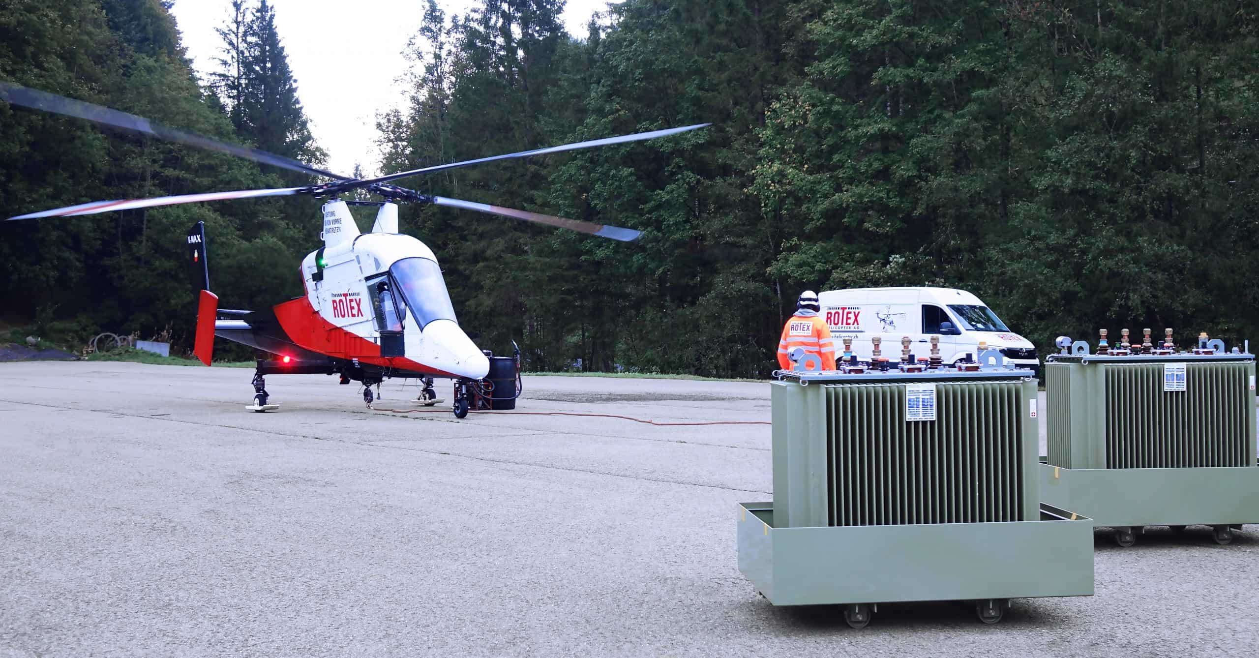 Transformers being transported with helicopter